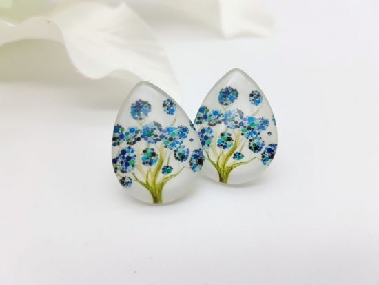 Preview: Baum Ohrstecker Tropfenform blau